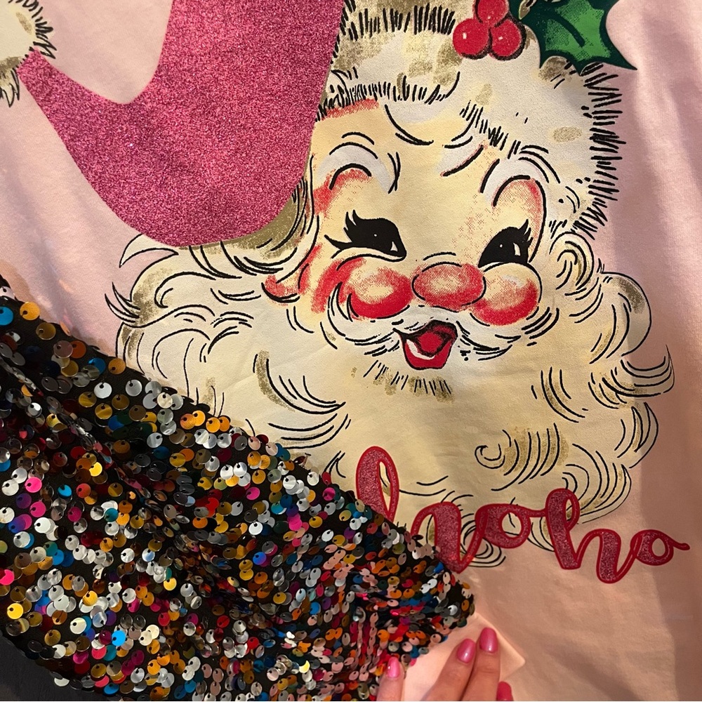 Santa Retro Vintage New Nwt Sequined Top Pink Christmas Ugly Tacky Grace & Emma